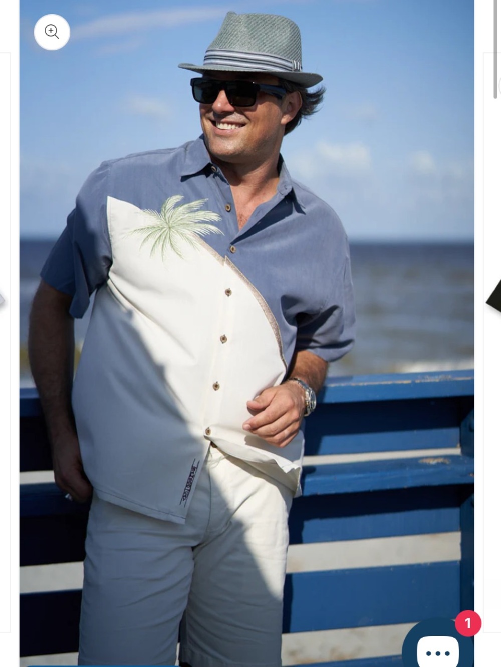 Bamboo Cay  Hurricane Palm Embroidered Shirt - Blue